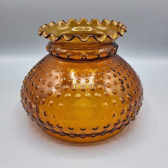 Vintage Amber Glass Hobnail Glass Lamp Shade Ruffled Top Retro Style Decoration - Picture 2 of 11